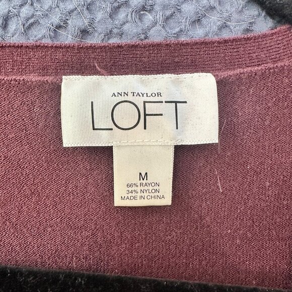 LOFT Maroon Burgundy Tie Front Button Up Cardigan Sweater Top Size Medium - Picture 8 of 8